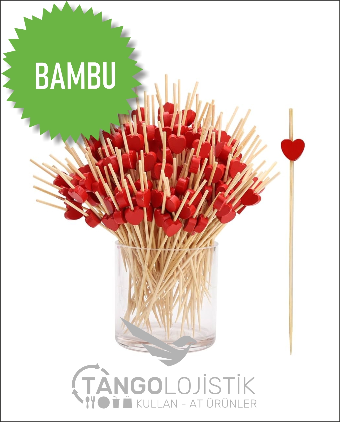 Kalp Boncuklu Bambu Kürdan