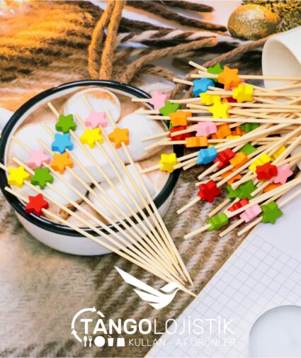 Renkli Yılzdızlı Bambu Kürdan