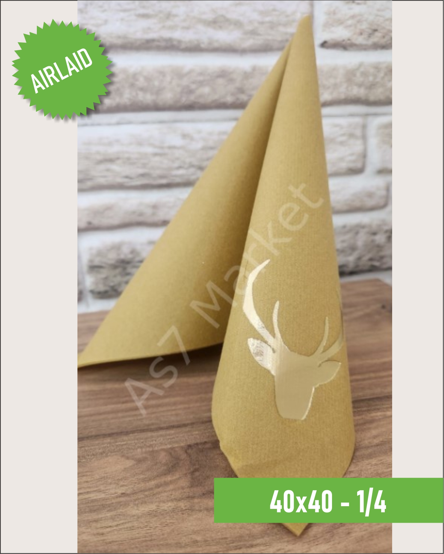 40x40 Kumaş Dokulu Yılbaşı Baskılı Gold 1/4 Peçete 20'li