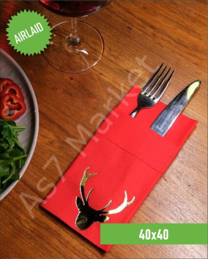 40×40 Kumaş Dokulu Yılbaşı Baskılı Kırmızı Peçete 20’li