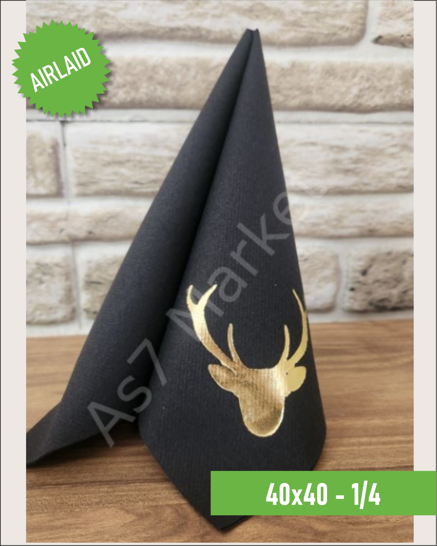 40x40 Kumaş Dokulu Yılbaşı Baskılı Siyah 1/4 Peçete 20'li