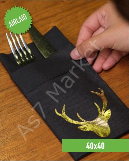 40×40 Kumaş Dokulu Yılbaşı Baskılı Siyah Peçete 20’li