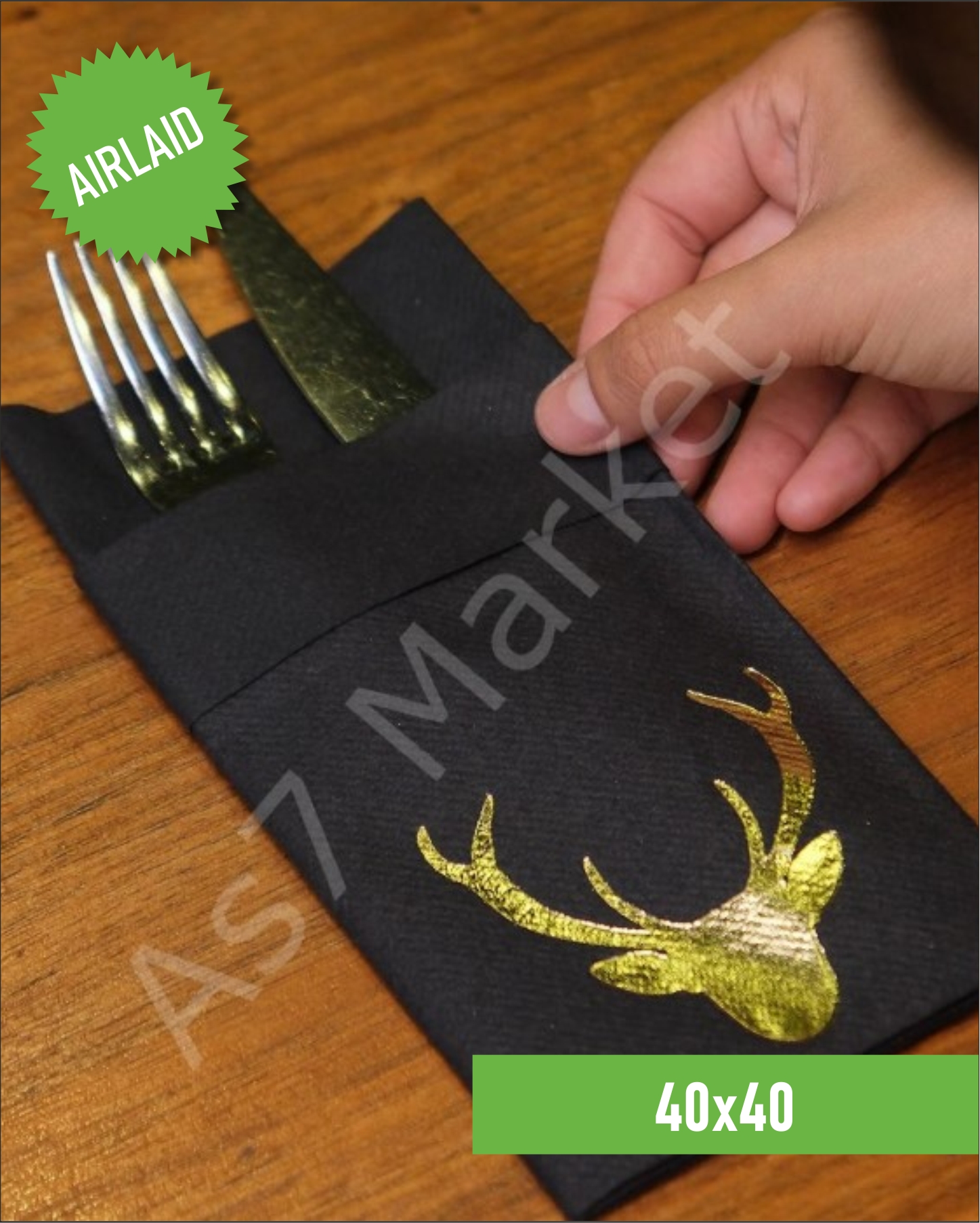 40x40 Kumaş Dokulu Yılbaşı Baskılı Siyah Peçete 20'li