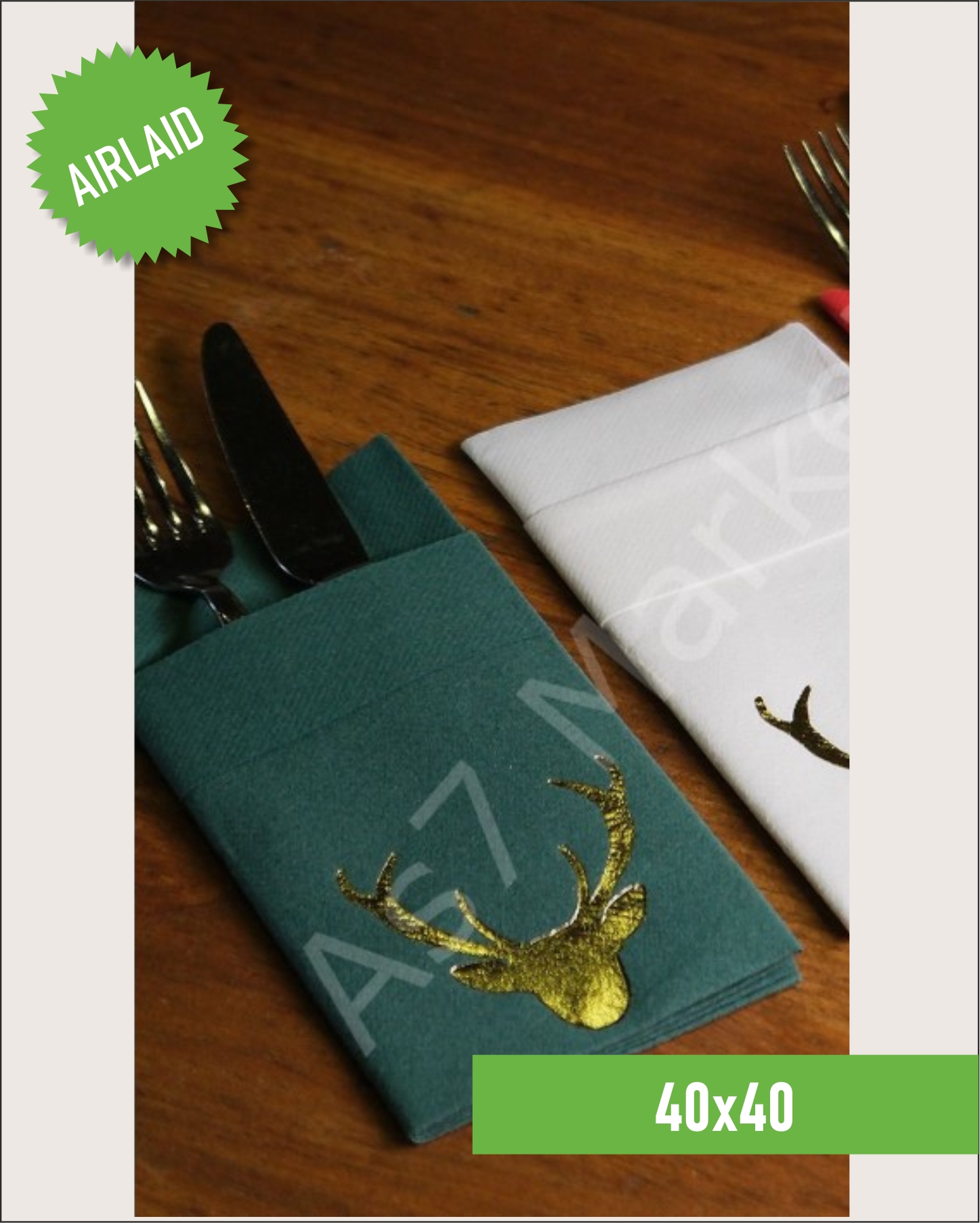 40x40 Kumaş Dokulu Yılbaşı Baskılı Yeşil Peçete 20'li