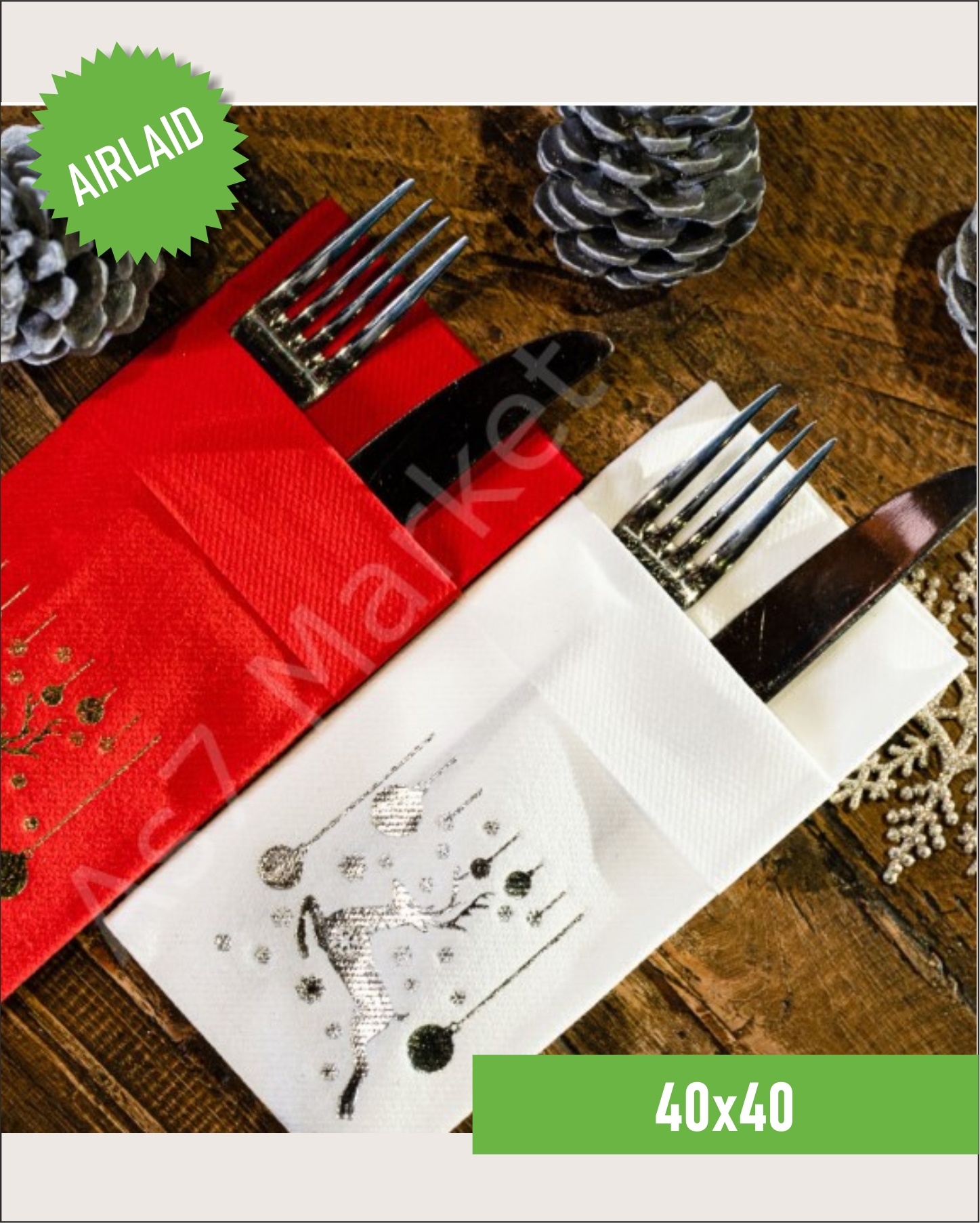 Airlaid Cepli Beyaz Yılbaşı Desenli Peçete 20'li Paket