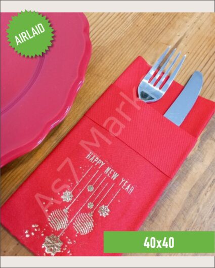 Airlaid Cepli Kırmızı Happy New Year Baskılı Peçete 20'li Paket