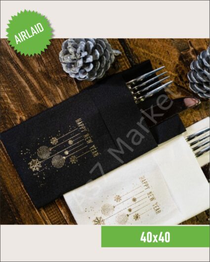 Airlaid Cepli Siyah Happy New Year Baskılı Peçete 20’li Paket