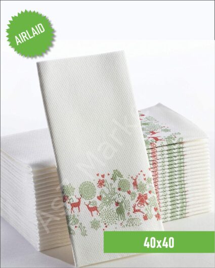 Airlaid Kumaş Dokulu Cepli Yılbaşı Desenli Beyaz Peçete 20’li Paket
