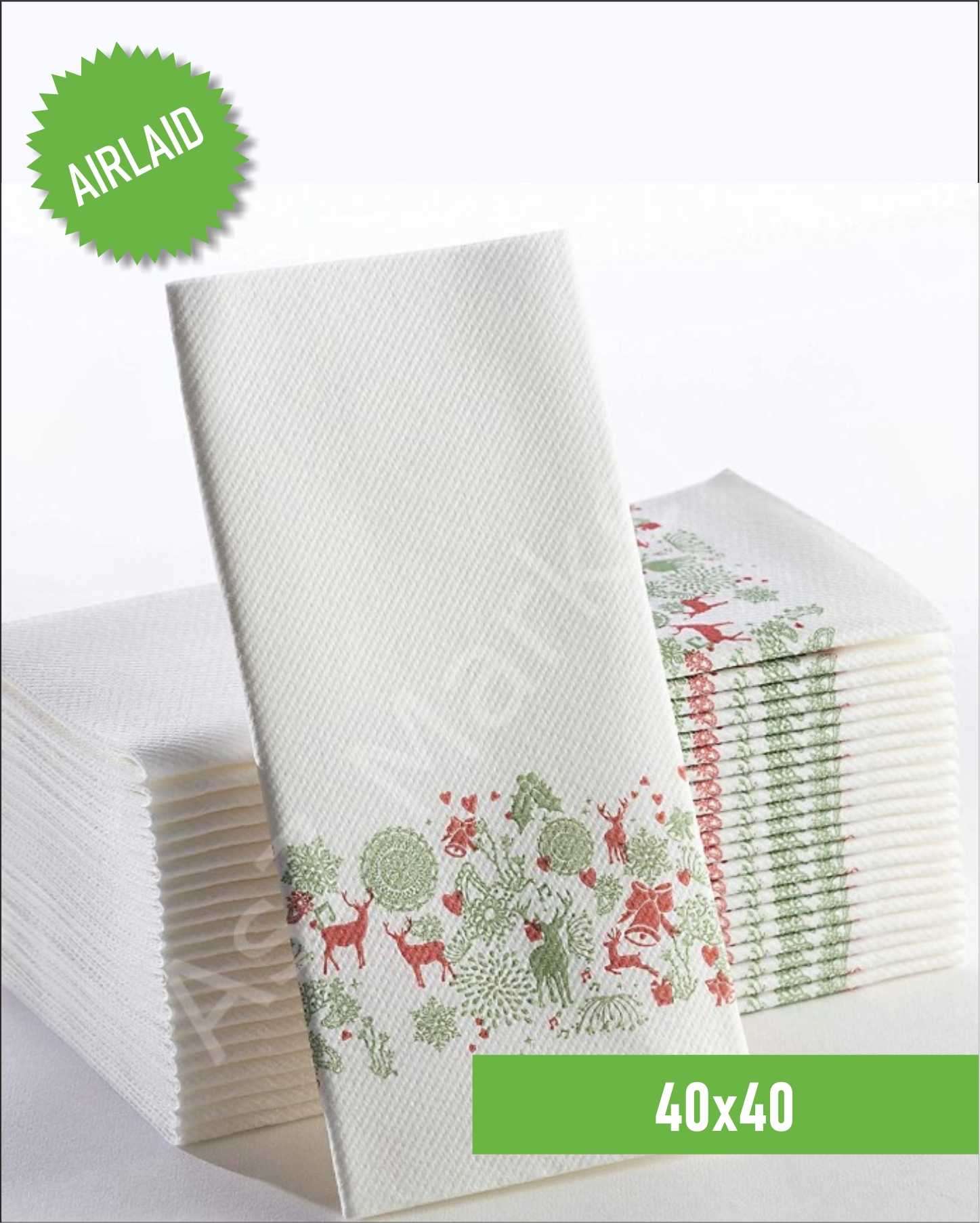 Airlaid Kumaş Dokulu Cepli Yılbaşı Desenli Beyaz Peçete 20'li Paket