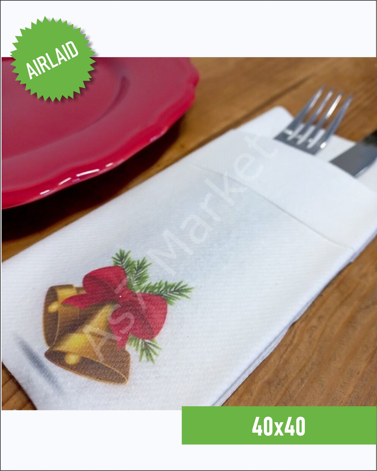 Airlaid Kumaş Dokulu Yılbaşı Baskılı Beyaz Cepli Peçete 20'li Paket