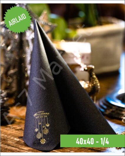 Airlaid Kumaş Dokulu Yılbaşı Desenli Siyah 1/4 Peçete 20’li Paket