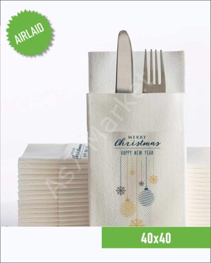 Airlaid Kumaş Dokulu Beyaz Merry christmas Yazılı Peçete 50’li Paket