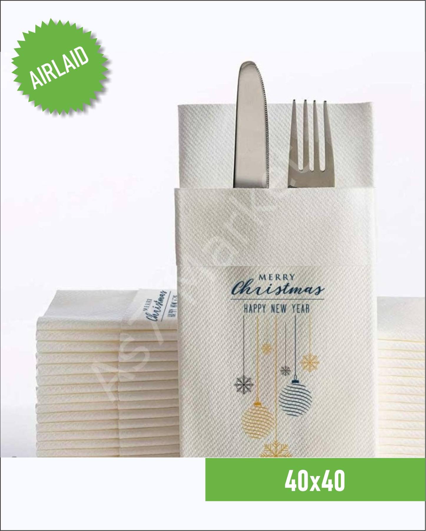 Airlaid Kumaş Dokulu Beyaz Merry christmas Yazılı Peçete 50'li Paket