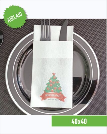 Merry Chrıstmas Beyaz Kumaş Dokulu Airlaid Peçete 50'li Paket