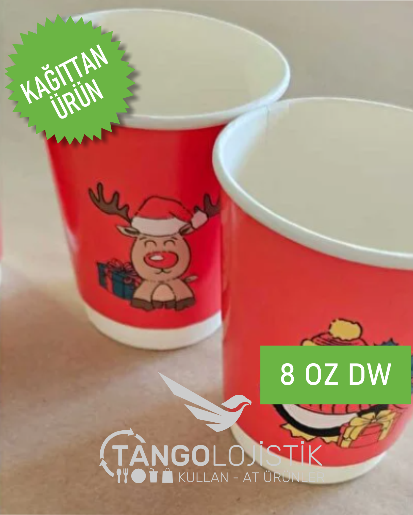 Yılbaşı Baskılı 8 oz Dw Kırmızı Bardak