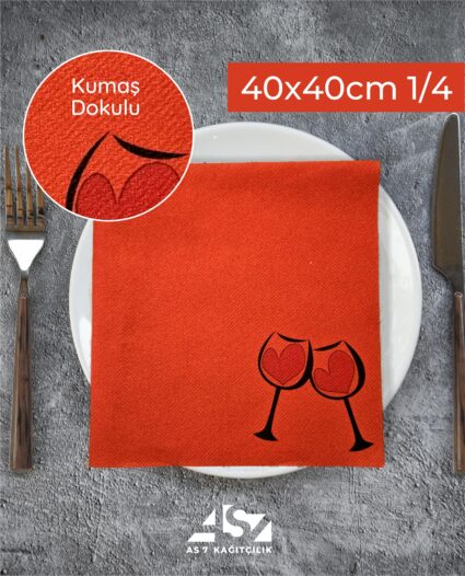 Airlaid Kalpli Bardak Baskılı Kırmızı Peçete 40×40 1/4