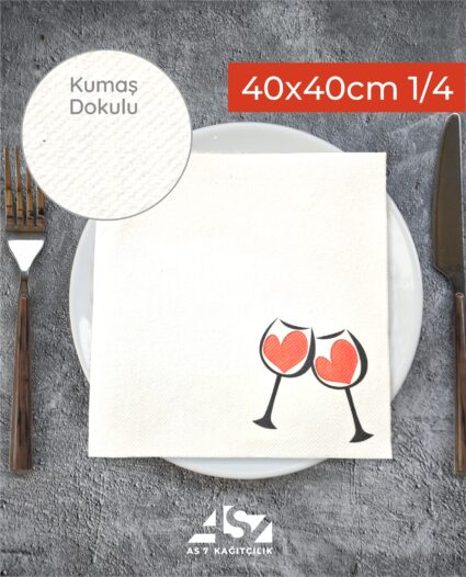 Airlaid Kalpli Bardak Baskılı Beyaz Peçete 40×40 1/4