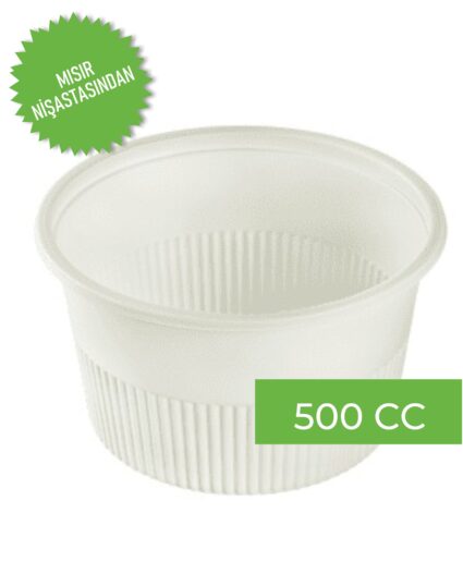 Mısır Nişastasından 127×61 mm. 500 cc Gıda Kabı – Kase – 100’lü Paket